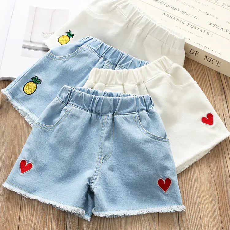 Girls' Embroidered Denim Shorts for Ages 3-8