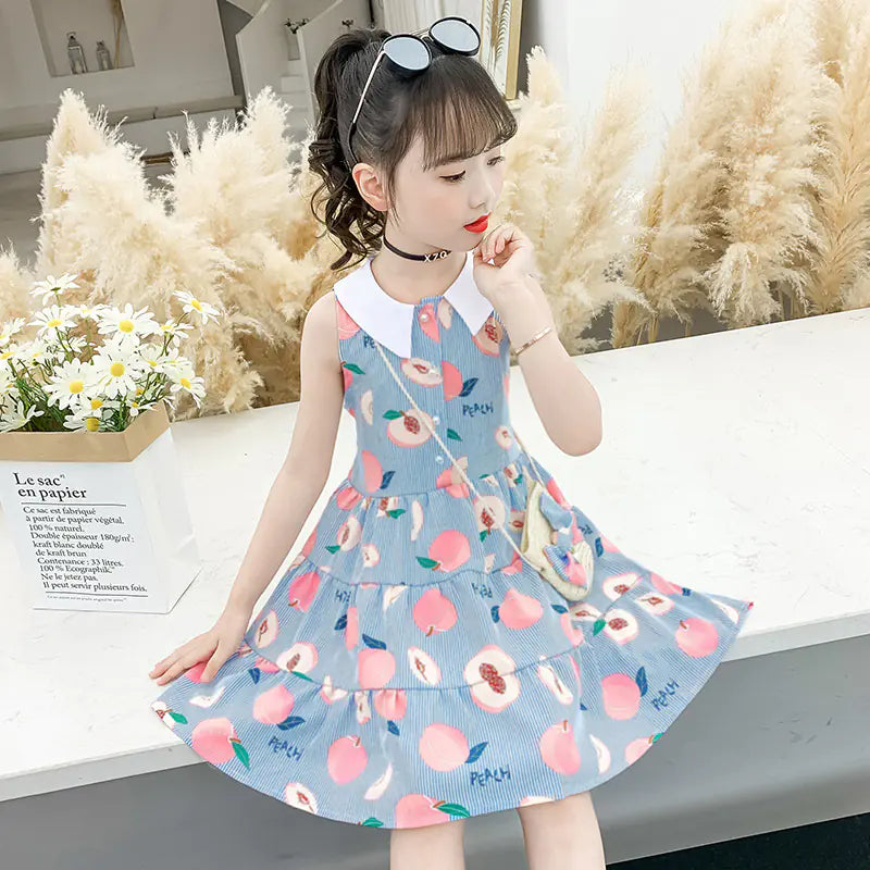 Floral Print Sleeveless Princess Dress with Doll Collar