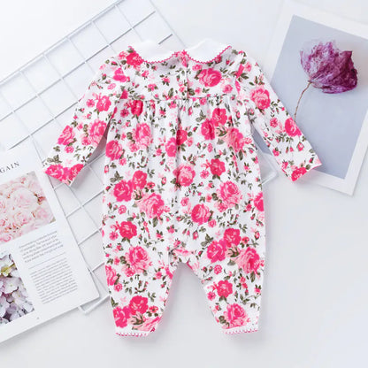 New Rose Flower Long Sleeve Baby Romper Set (0-2 Years)
