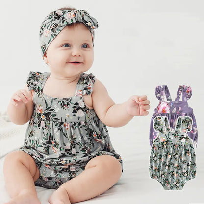 Bamboo One-Piece Printed Summer Clothes for Baby Girls