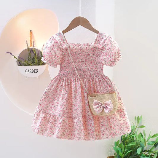 Floral Short-Sleeved Dress for Girls Ages 3-8