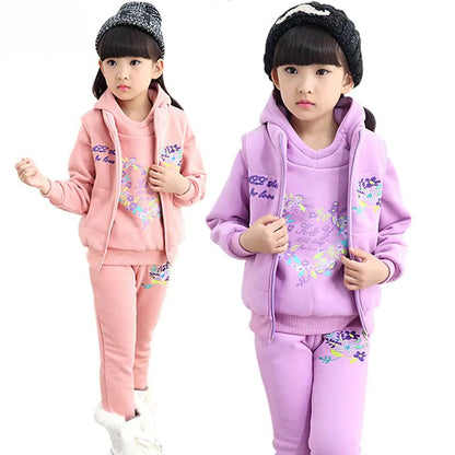 Thickened 3-Piece Winter Set for Girls Ages 4-10