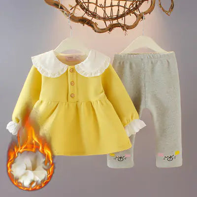 Two-Piece Plush Autumn Suit for Baby Girls (1-3 Years)