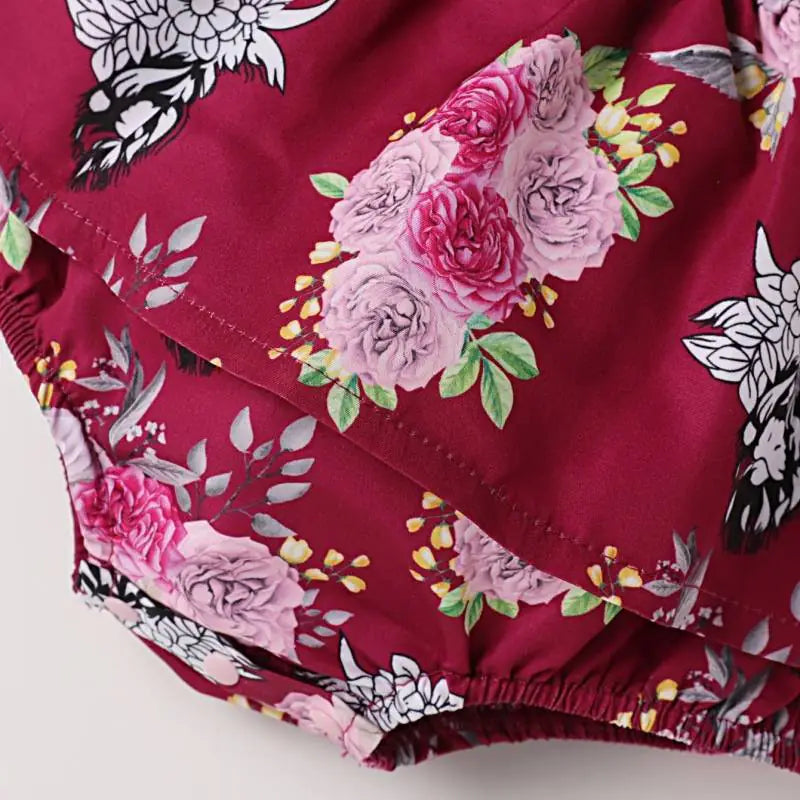 Summer Floral Print Baby Romper with Headscarf