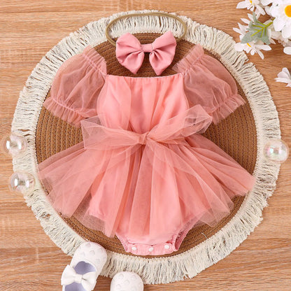 2023 Summer New European Style Baby Dress & Headscarf Set