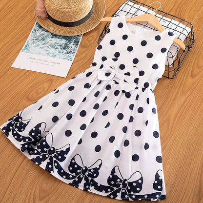 Polka Dot Dress for Girls with Bow Princess Design