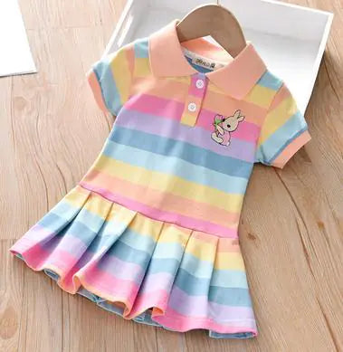 Spring Summer Dress for Baby Girls with Turn-Down Collar