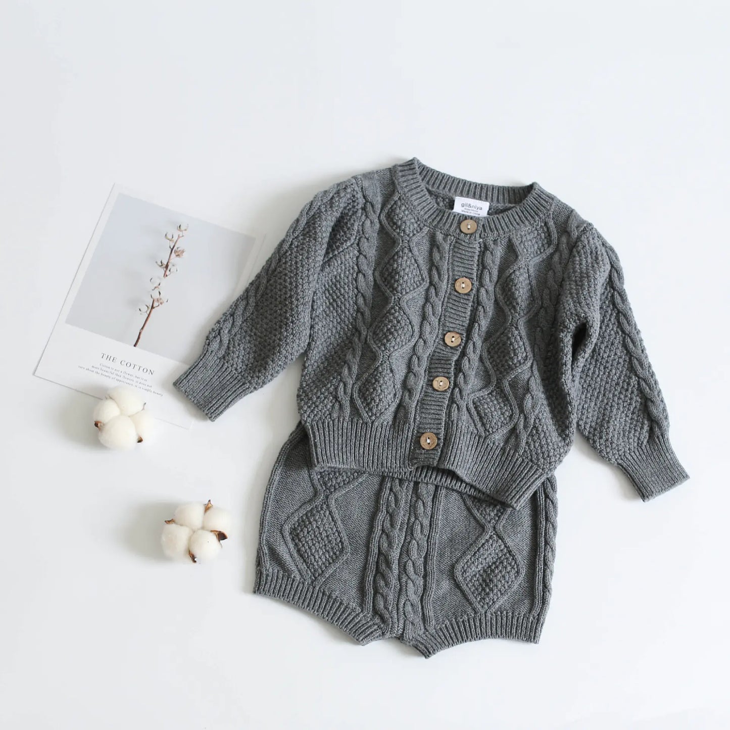Baby Knitted Set with Long Sleeve Cable Top and Shorts
