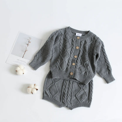 Baby Knitted Set with Long Sleeve Cable Top and Shorts