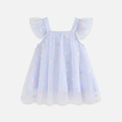 Flounced Sleeve Mesh Sling Dress for Kids