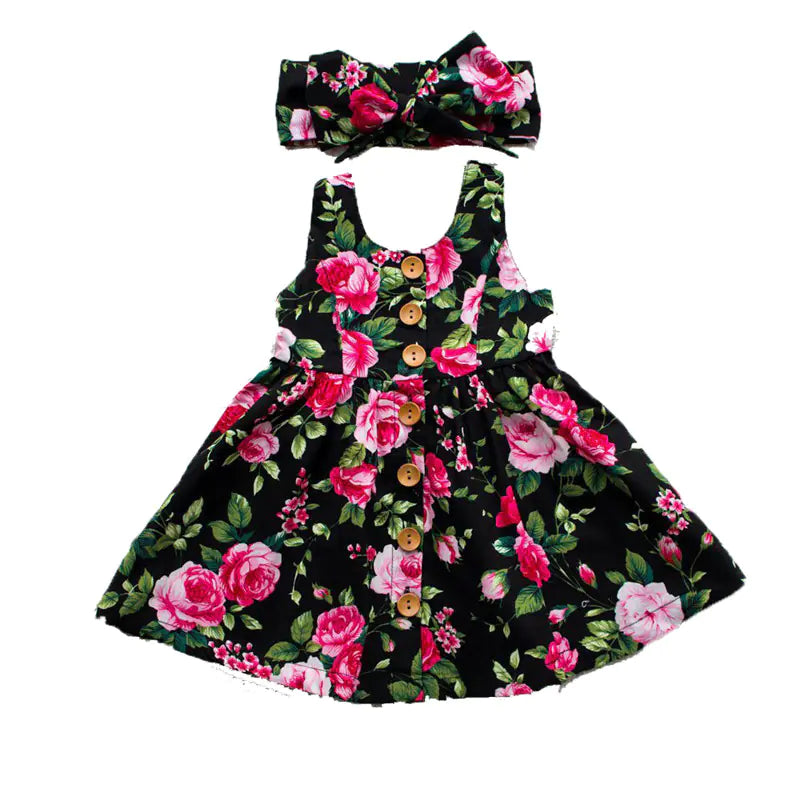 Floral Print Backless Party Princess Dress with Hair Band