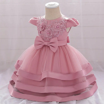 Floral Lace Baby Dress for Baptism and Birthday Photos