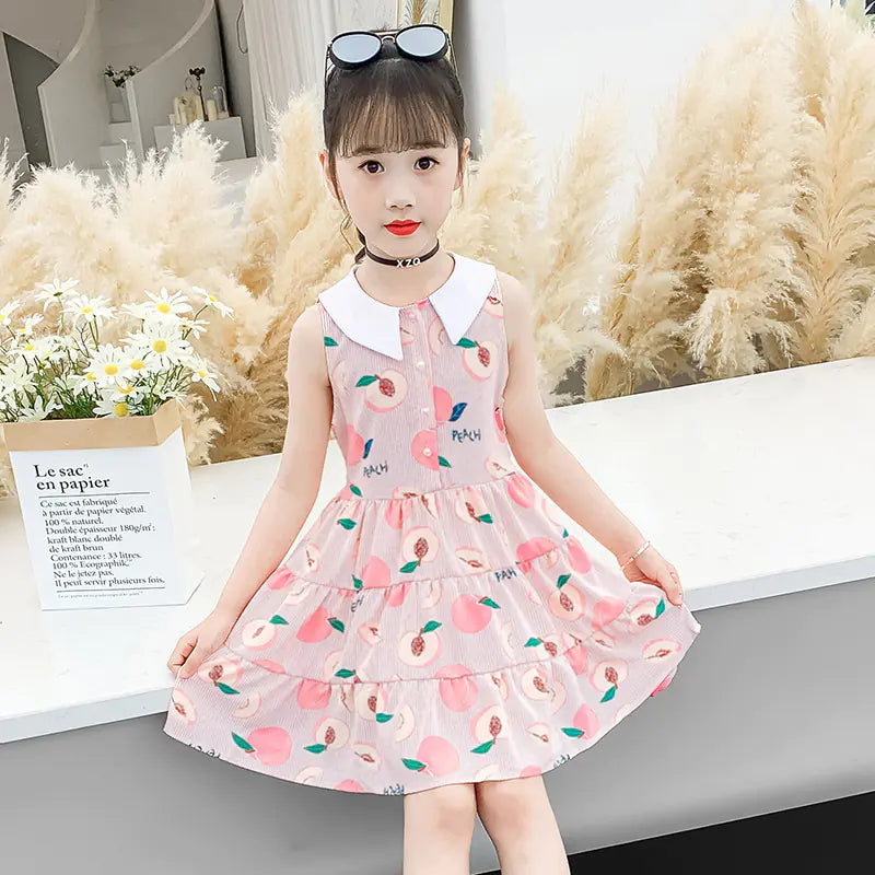 Floral Print Sleeveless Princess Dress with Doll Collar