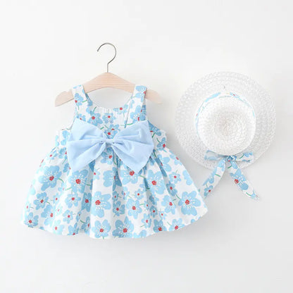 Summer Baby Girl Beach Dress with Cute Bow and Print