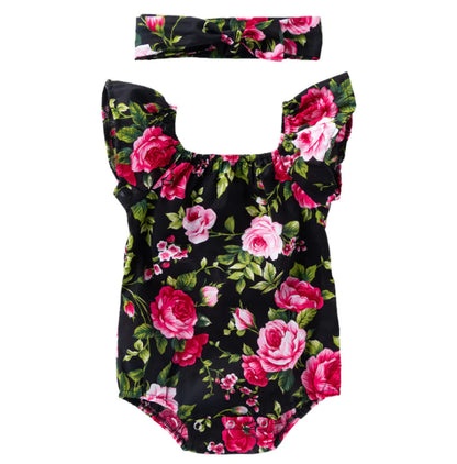Cotton Romper for Baby Girls with Floral Print