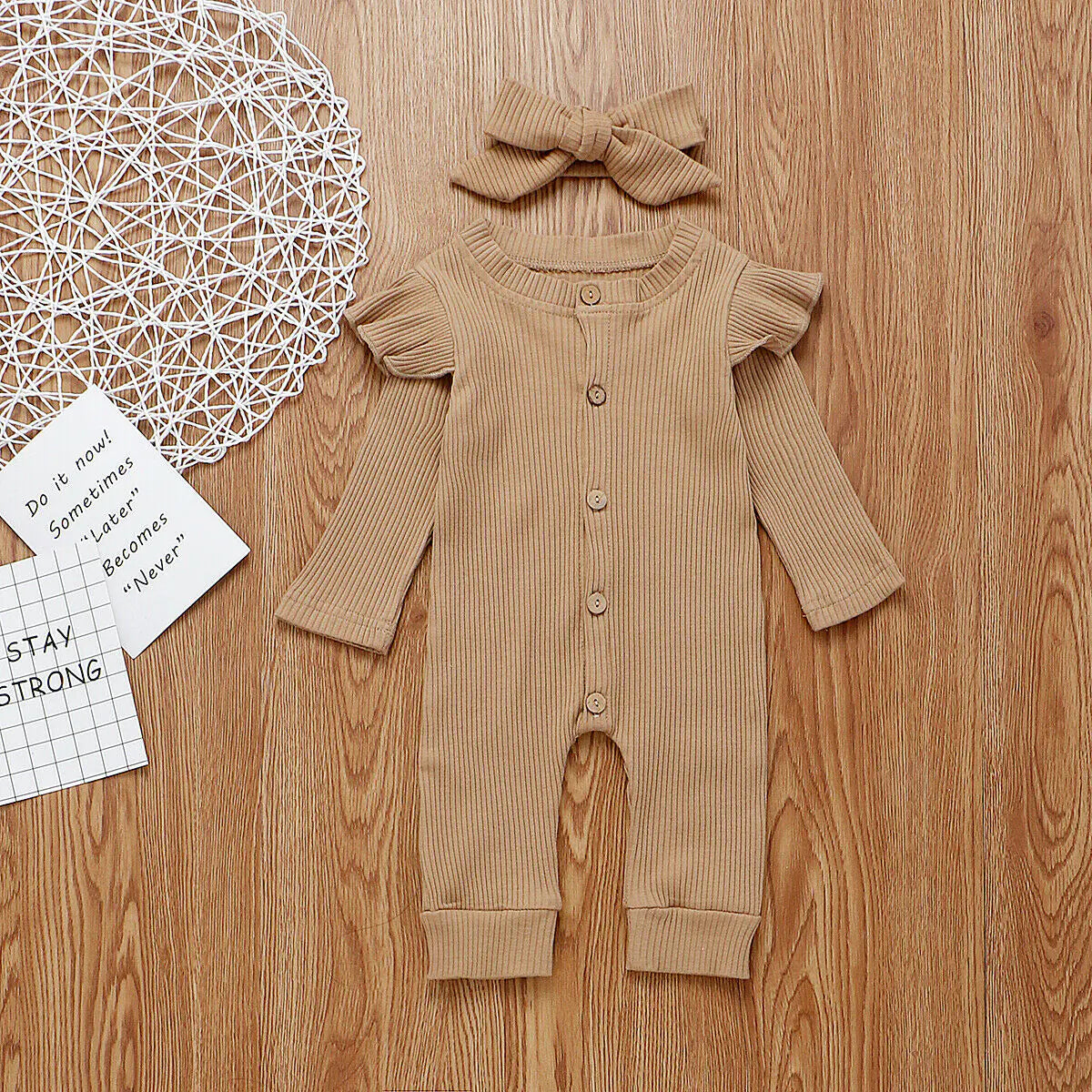 Newborn Ribbed Cotton Romper Jumpsuit Outfit Set