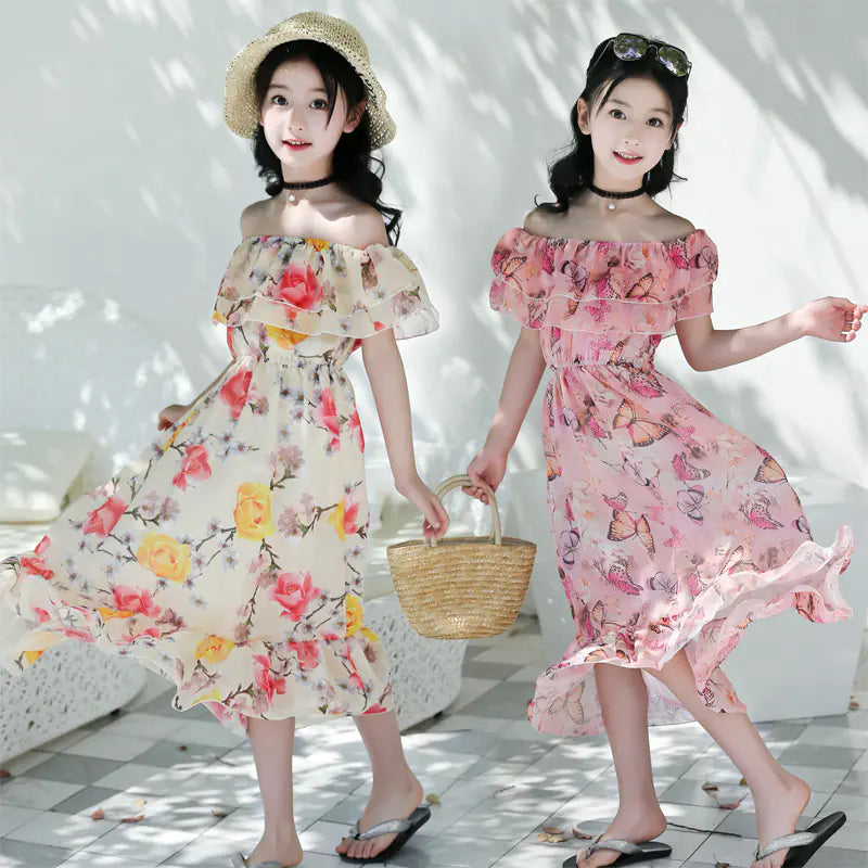 Thai Style Beach Dress for Girls - Summer Floral Chiffon