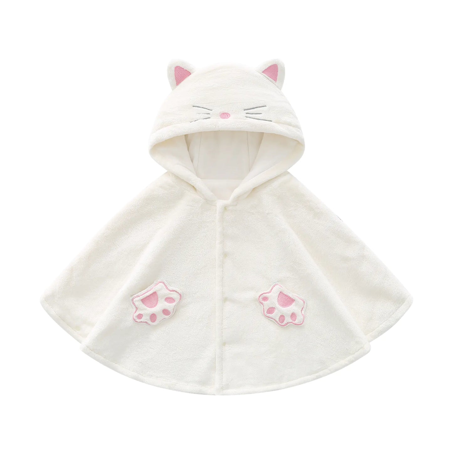 Baby Winter Cloak with Cute Beige Cat Design