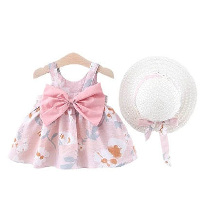 Summer Princess Dress for Baby Girls with Bow and Hat
