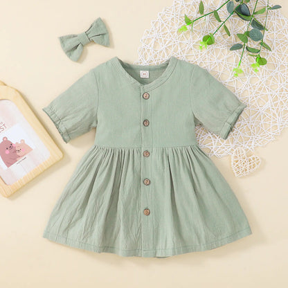 Princess Cotton and Linen Dress with Barrettes Set