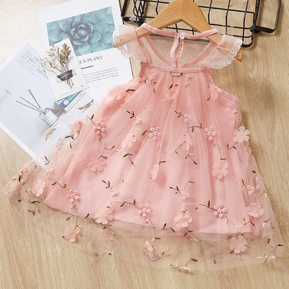 Embroidered Lace Tulle Dress for Baby Girls
