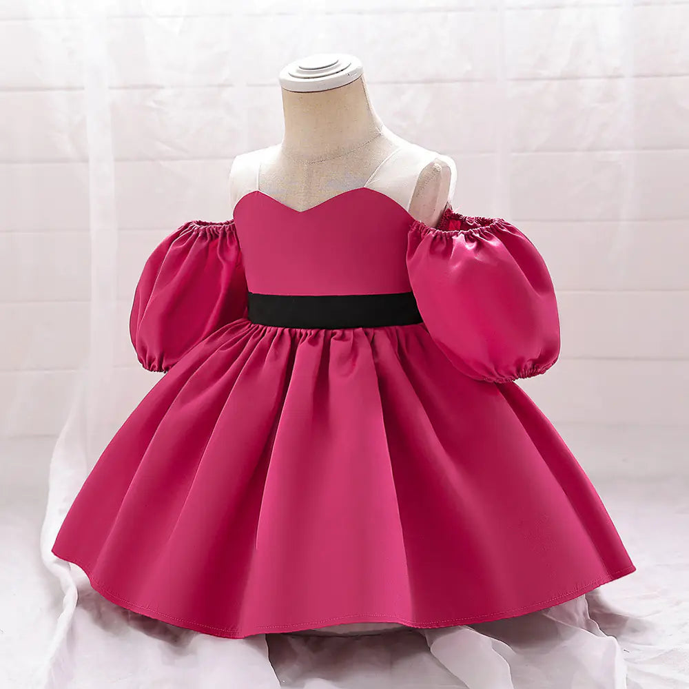 Puff Sleeve Girls' Dress for Party and Baptism