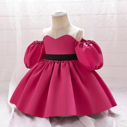 Puff Sleeve Girls' Dress for Party and Baptism