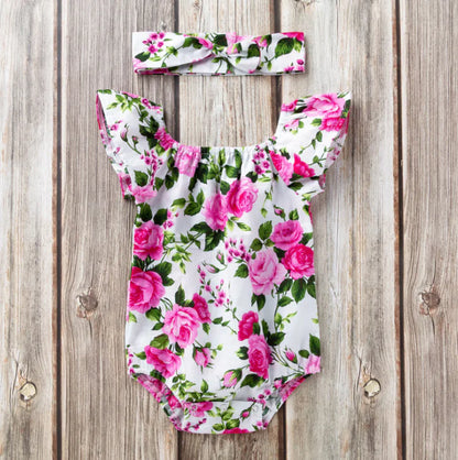 Cotton Romper for Baby Girls with Floral Print