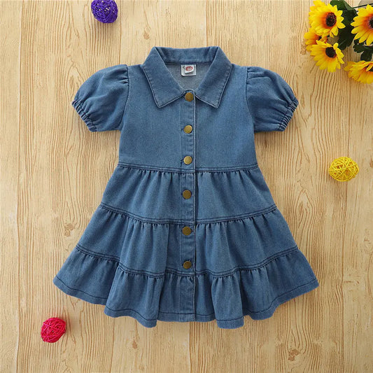Cute Denim Skirt with Baby Bubble Sleeves