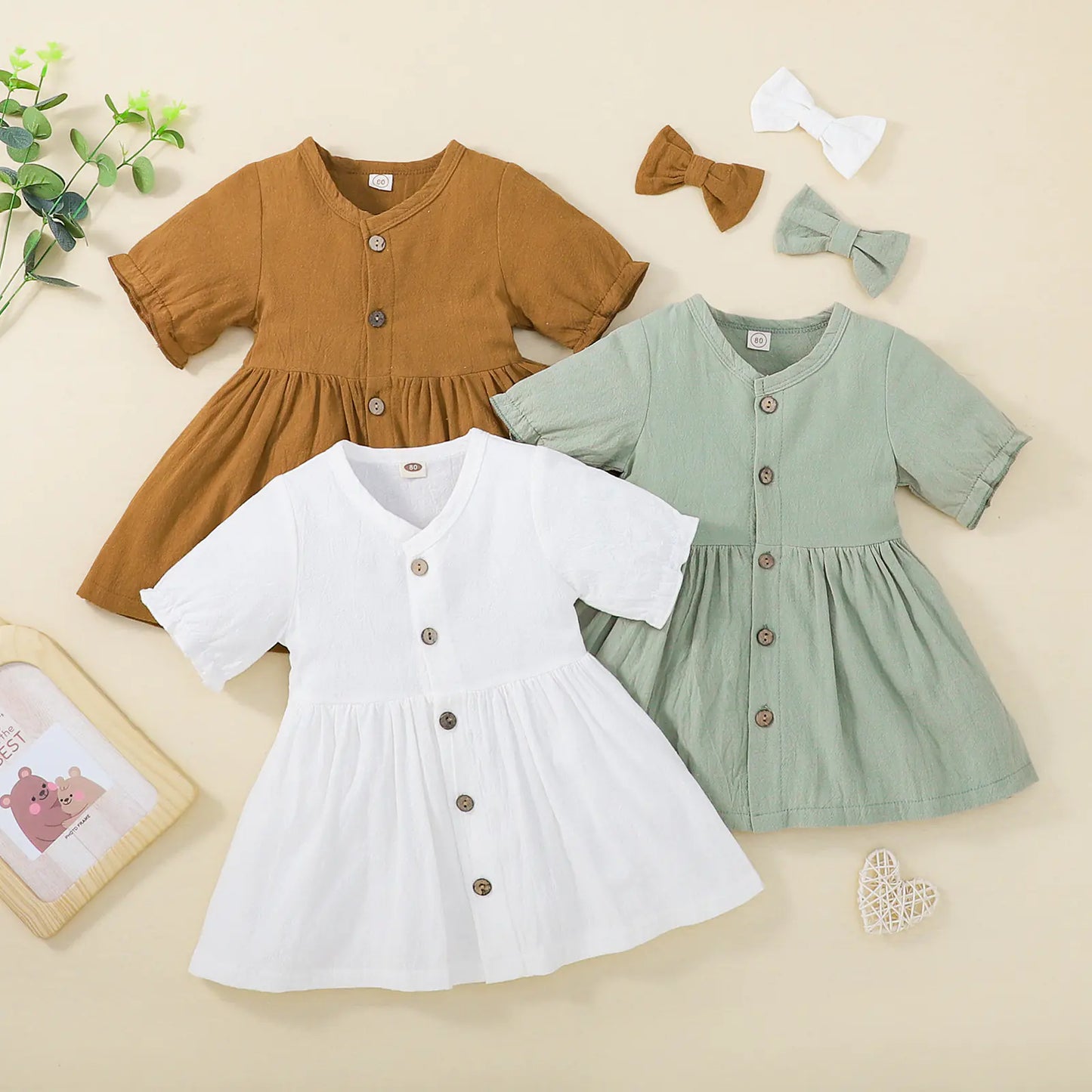 Princess Cotton and Linen Dress with Barrettes Set