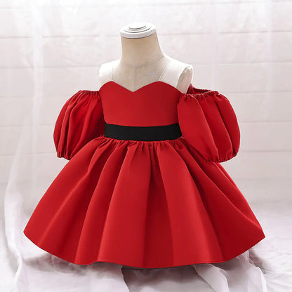 Puff Sleeve Girls' Dress for Party and Baptism
