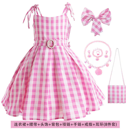 Girls' Holiday Dress Set - 8-Piece Plaid Outfit
