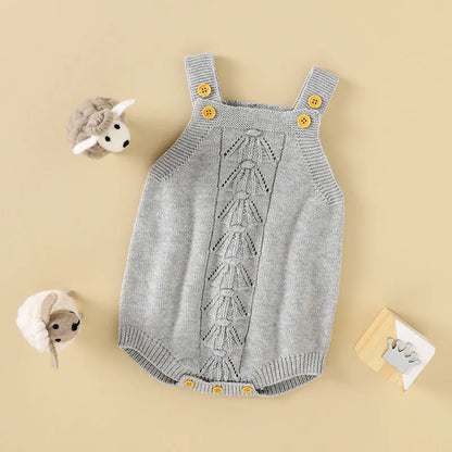 Baby Knitted Sling Solid Color Romper Jumpsuit
