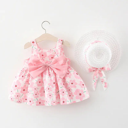 Summer Baby Girl Beach Dress with Cute Bow and Print