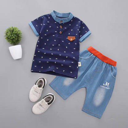 Korean Style Short Sleeve Baby Outfit Set with Print