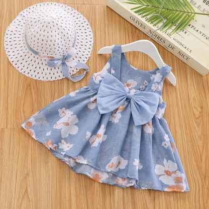 Summer Princess Dress for Baby Girls with Bow and Hat