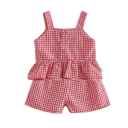 Girls' Summer Two-Piece Plaid Suit for Ages 3-8