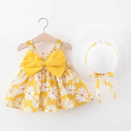 Summer Princess Dress for Baby Girls with Bow and Hat