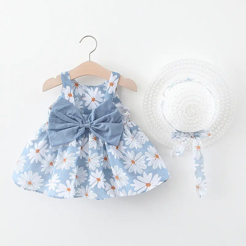 Summer Princess Dress for Baby Girls with Bow and Hat