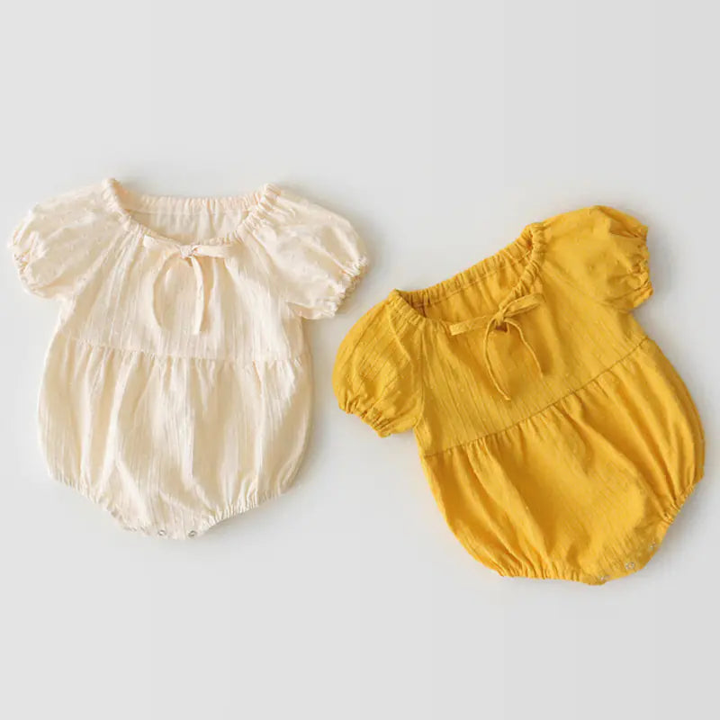 Summer Baby Girls' Bubble Sleeve Romper and Hat Set