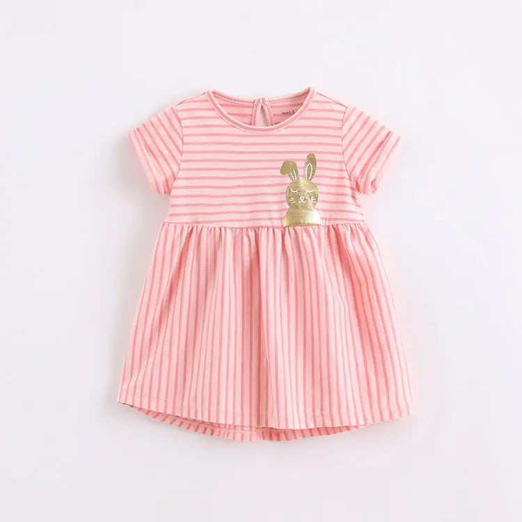 Girls' Striped Cotton Dress, Baby Short Sleeve Dress