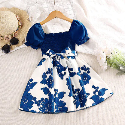 Girls' Summer Short Sleeve Printed Princess Dresses