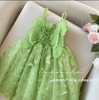 Girls' Summer Dress - Green Butterfly Princess Outfit