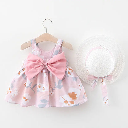 Summer Princess Dress for Baby Girls with Bow and Hat