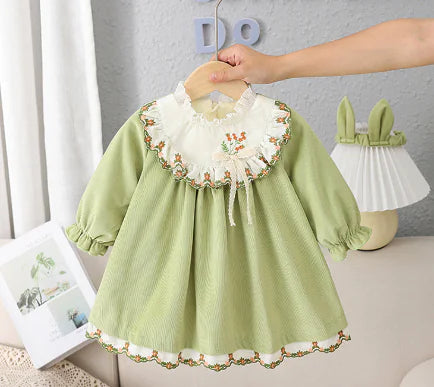 Cathi Dress - Fresh Green Long Sleeve Kids Dress (One)