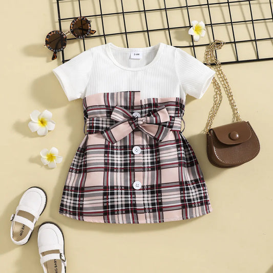 Girls Baby Plaid Two-Piece Dress with Belt