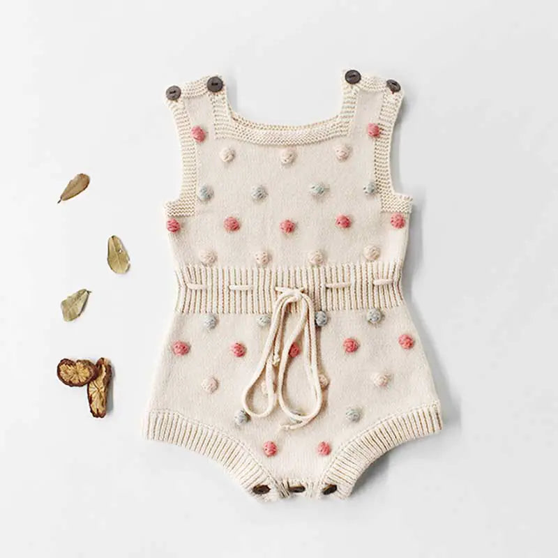 Handmade 100% Cotton Newborn Baby Dress with Pom-poms