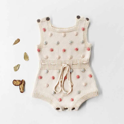 Handmade 100% Cotton Newborn Baby Dress with Pom-poms