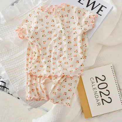 Summer Bear Pajama Set for Baby Girls (T-shirt & Shorts)