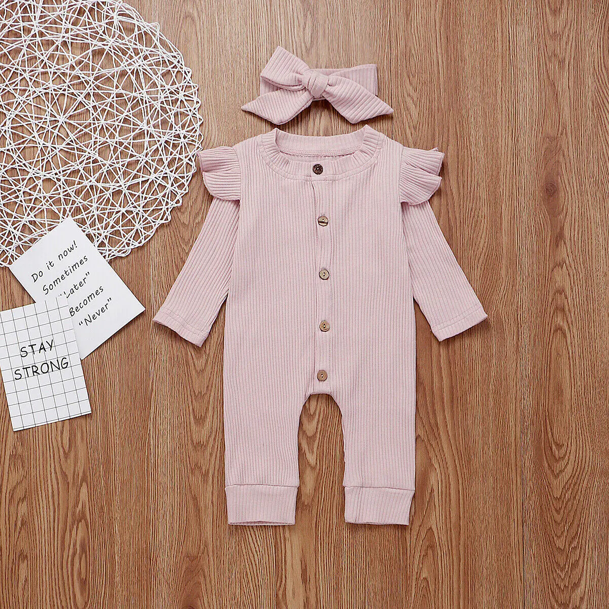 Newborn Ribbed Cotton Romper Jumpsuit Outfit Set